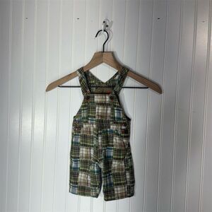 2009 OshKosh GenuineBaby Cotton Madras Plaid Snap Overalls 6M Y2K Preppy Classic